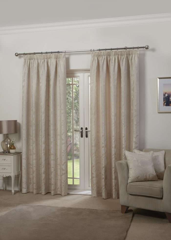 Duchess Lined Pencil Pleat Curtains, Cream (Jacquard Design) - Image 2