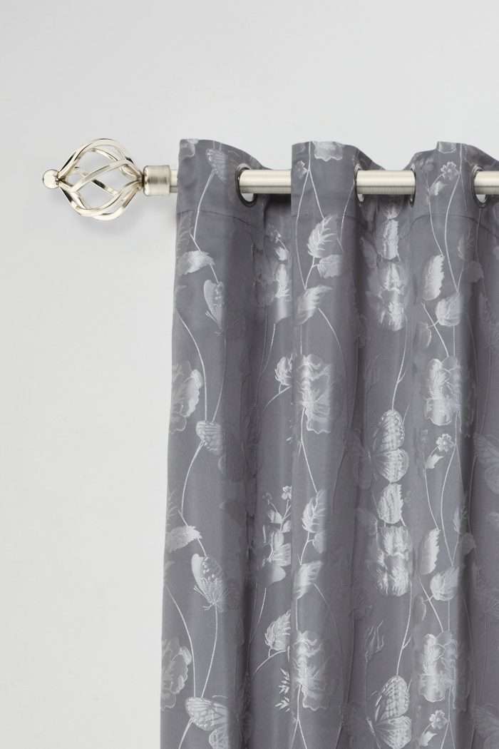 Extendable Curtain Pole Eyelet Bird Cage Extendable Curtain Pole, Brushed Silver (With End Finials) - Image 1