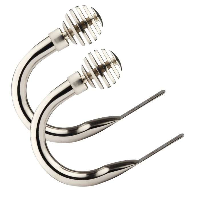 Metal Sliced Holdback Tiebacks, Brushed Silver (Pair With End Finials) - Image 2