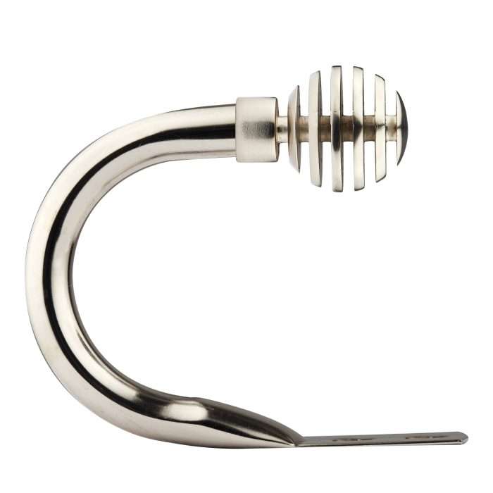 Metal Sliced Holdback Tiebacks, Brushed Silver (Pair With End Finials) - Image 3