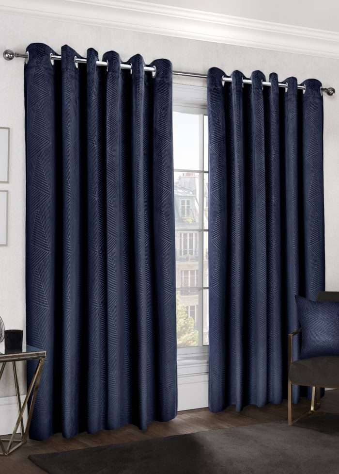 Midnight Eyelet Curtains, Navy (Blackout & Thermal) - Image 2