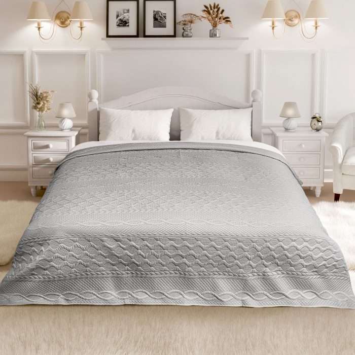 Aran Bedspread, Silver (Quilted Design) - Image 6