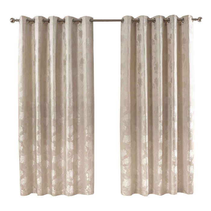 Blossom Eyelet Curtains, Cream (Jacquard Floral Design) - Image 2