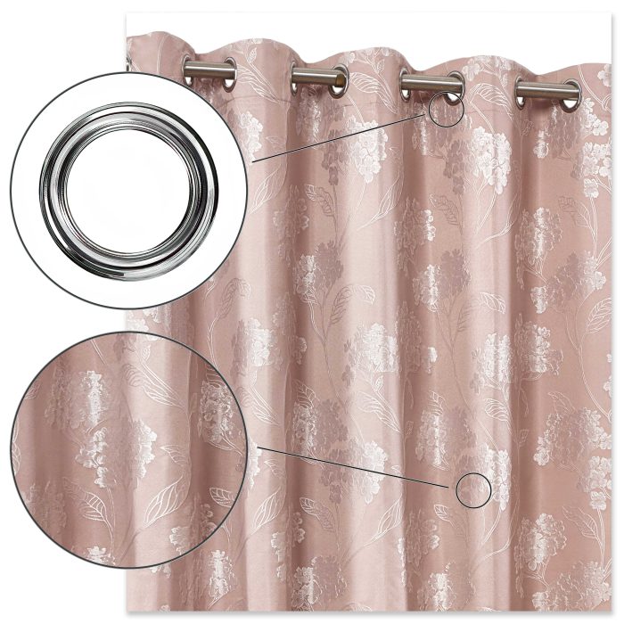 Blossom Eyelet Curtains, Blush Pink (Jacquard Floral Design) - Image 5