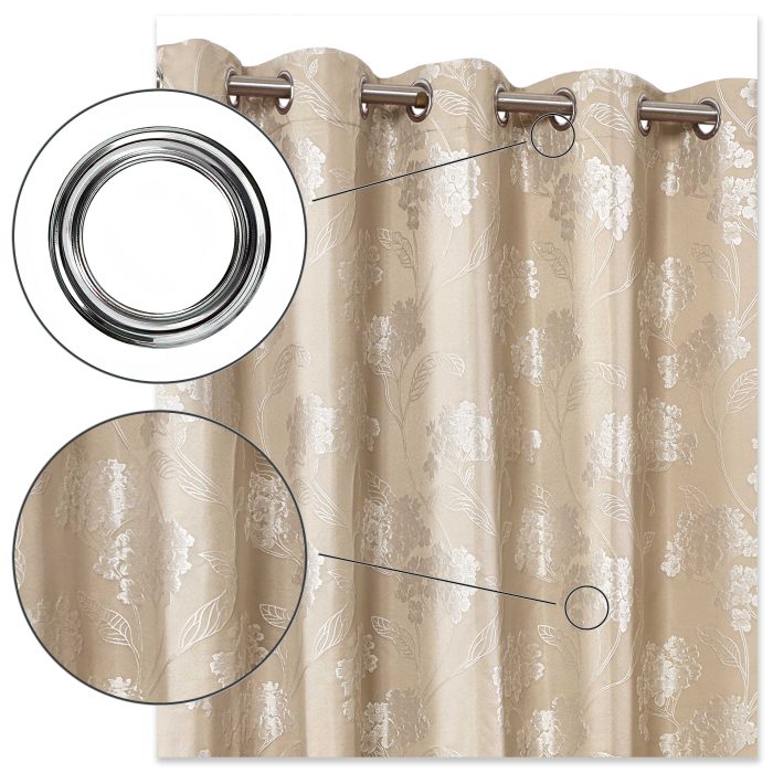 Blossom Eyelet Curtains, Cream (Jacquard Floral Design) - Image 5