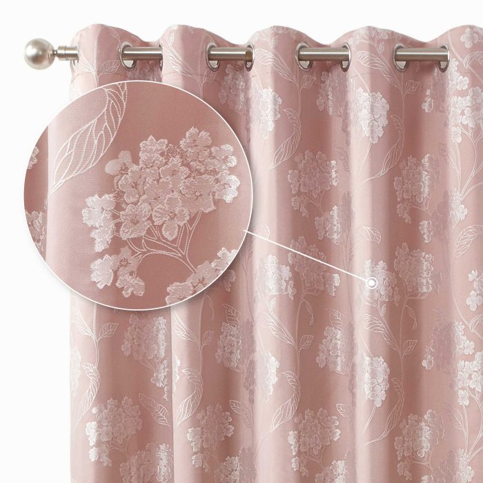 dx9687n2_bla6669wht.jpg Blossom Eyelet Curtains, Blush Pink (Jacquard Floral Design) - Image 1