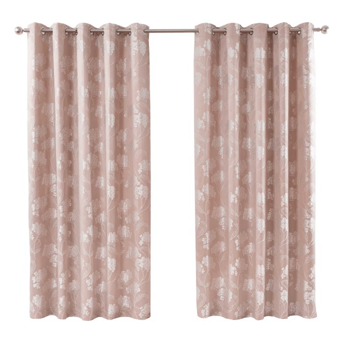 Blossom Eyelet Curtains, Blush Pink (Jacquard Floral Design) - Image 2